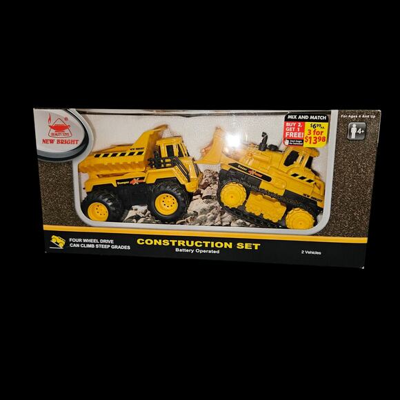 New Bright Construction Set No. 1125 Bulldozer & Quarry Truck Battery Operated - Picture 1 of 6